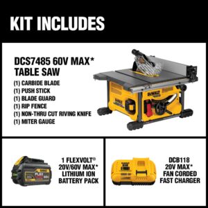 DEWALT FLEXVOLT 60-Volt MAX Cordless Brushless 8-1/4 in. Table Saw Kit with (3) FLEXVOLT 6.0Ah Batteries