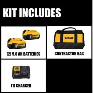 DEWALT 20-Volt MAX XR Premium Lithium-Ion 5.0Ah Battery Pack (2-Pack), Charger & Kit Bag