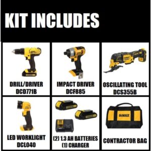 DEWALT 20-Volt MAX Cordless Combo Kit (4-Tool) with (2) 20-Volt 1.5Ah Batteries & Charger