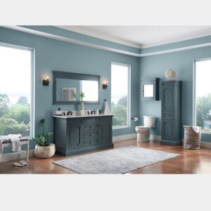 Home Decorators Collection 60 in. W x 32 in. H Framed Rectangular Bathroom Vanity Mirror in Distressed Blue Fog