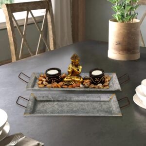 Benzara Rectangular Shaped Silver Decorative Metal Galvanized Trays