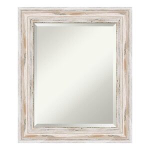 Amanti Art Alexandria 21 in. W x 25 in. H Framed Rectangular Beveled Edge Bathroom Vanity Mirror in Distressed Whitewash