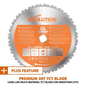 Evolution Power Tools 15 Amp 10 in. Dual Bevel Sliding Miter Saw with Laser Guide, Dust Bag, 13 ft. Power Cord, and 28-T Multi-Material Blade