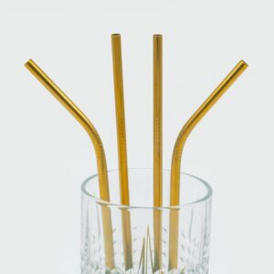 ExcelSteel 10 Pc Reusable Gold Color Straw Set W/ Cleaning Brushes