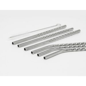 ExcelSteel 14 Pc Reusable Swirl Mini Straw Set W/ Cleaning Brushes