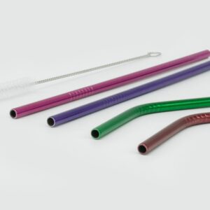 ExcelSteel 10 Pc Reusable Powder Coated Stainless Steel Straws W/ Cleaning Brushes