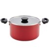 Farberware Neat Nest Space Saving 6 qt. Aluminum Nonstick Sauce Pot in Red with Glass Lid