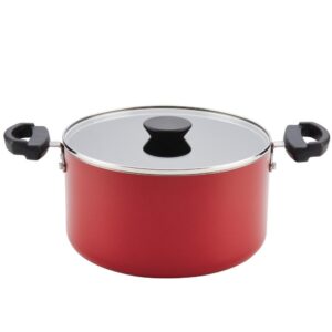 Farberware Neat Nest Space Saving 6 qt. Aluminum Nonstick Sauce Pot in Red with Glass Lid