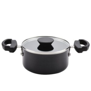Farberware Neat Nest Space Saving 1.5 qt. Aluminum Nonstick Sauce Pot in Black with Glass Lid