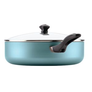 Farberware Dishwasher Safe 6 qt. Aluminum Nonstick Saute Pan in Aqua with Glass Lid