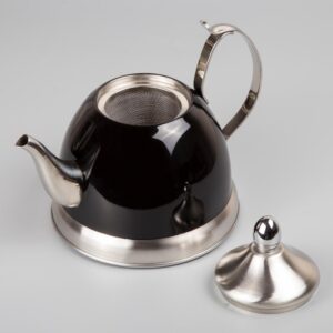 Creative Home Nobili-Tea 1.0 Qt. Stainless Steel Tea Kettle with Removable Infuser Basket in Filter Black