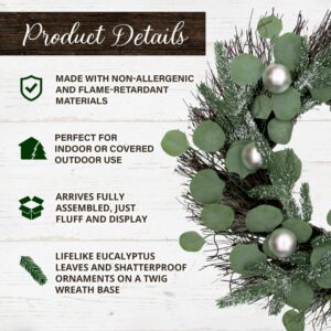 Fraser Hill Farm 24 in. Artificial Christmas Wreath with Ornaments and Frosted Pine Branches