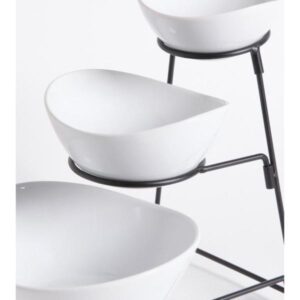GIBSON elite Gracious Dining 4-Piece, 3-Tier White Serving Bowl Set with Stand