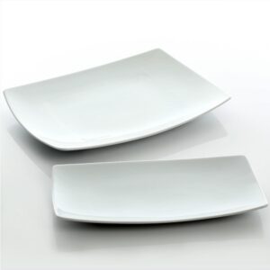 GIBSON elite Gracious 2-Piece White Ceramic Dining Serving Platter Set
