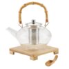 BonJour Tea Handblown Glass Zen Teapot with Stainless Steel Infuser and Bamboo Trivet, 34-Ounce
