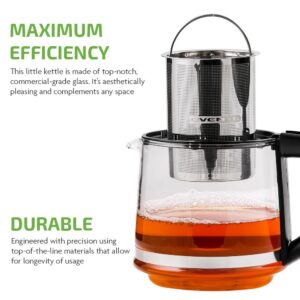 Ovente 3.4-Cup Black Glass Tea Kettle with Tea Infuser for Loose-Leaf Tea, Compatible with KG612S (FGK27B)