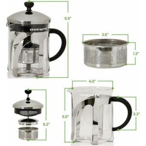 Ovente 2.5-Cup (20 oz.) Glass Tea Maker with Removable Stainless Steel Infuser and Free Measuring Scoop