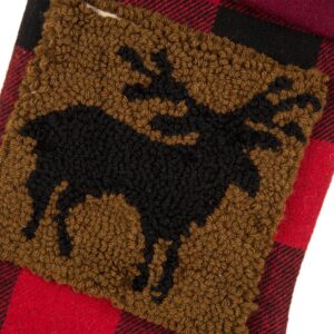 Glitzhome 19 in. Acrylic Plaid Stocking with Rug Hooked Reindeer and Bear (Set of 2)