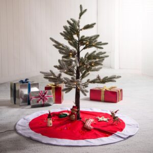Glitzhome 42 in. D Felt Christmas Tree Skirt in Traditional Red and White