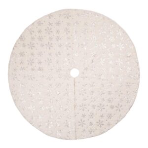 Glitzhome 48 in. D White Plush with Snowflake Christmas Tree Skirt