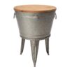 Glitzhome 26.29 in. H Gray Galvanized Beverage Tub with Metal Stand or Accent Table with Firwood Lid