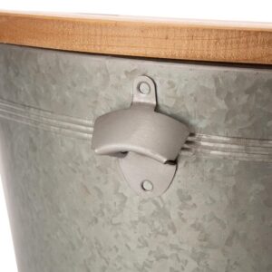 Glitzhome 26.29 in. H Gray Galvanized Beverage Tub with Metal Stand or Accent Table with Firwood Lid