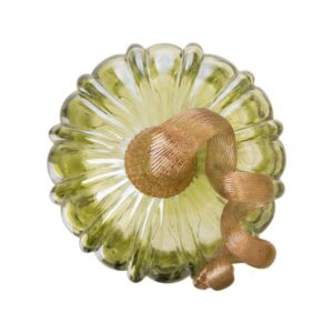 Glitzhome 5.91 in. D x 4.72 in. H Green Crackle Glass Short Pumpkin
