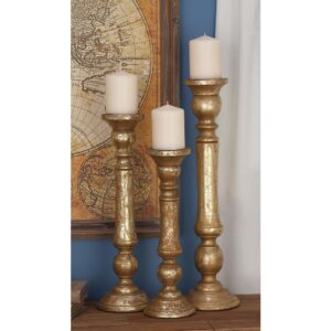 LITTON LANE 18 in. and 15 in. Golden Mango Wood Candle Holder