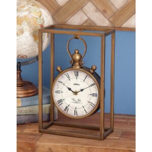 LITTON LANE 13 in. x 9 in. Round Iron Table Clock with Rectangular Iron Frame