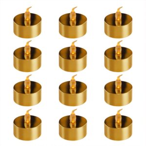 LUMABASE Battery Operated Gold Plated LED Tea Lights (12-Count)