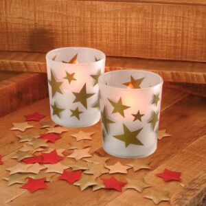 LUMABASE Gold Stars Battery Operated LED Candles (2-Count)