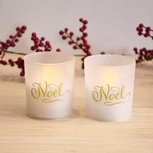 LUMABASE Battery Operated Noel Glass LED Candles (Set of 2)