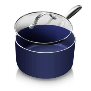 GRANITESTONE Classic Blue 2.5 qt. Aluminum Ultra-Durable Non-Stick Diamond Infused Saucepan with Glass Lid