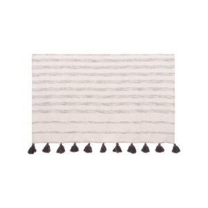 3R Studios Cream with Grey Stripes and Tassels Cotton Woven Throw Blanket