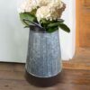 Benjara Gray and Brown Galvanized Metal Corrugated Decorative Flower Vase with Curved Side Handles