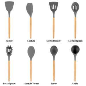 MegaChef Gray Silicone and Wood Cooking Utensils (Set of 9)