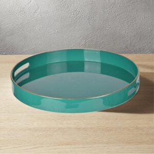 Benzara Green Round Tray with Cutout Handles