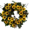 Glitzhome 24 in. Unlit Green Artificial Wreath with Golden Yellow Sunflowers