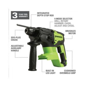 Greenworks 24-Volt Battery Cordless Brushless Hammer Drill, Battery Not Included DD24L01