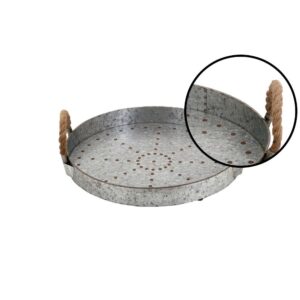 LITTON LANE Farmhouse Rustic Gray Serving Tray with Rope Handles
