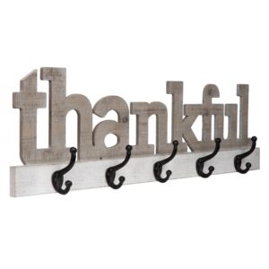 Pinnacle Rustic Thankful Gray Wood Decorative Sign with Hooks