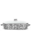 Golden Rabbit Grey Swirl 10.5 qt. Enamelware Roasting Pan with Lid