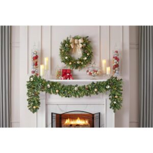 Home Accents Holiday 9 ft. St. Germain Battery Operated Mixed Pine LED Pre-Lit Christmas Garland with Timer