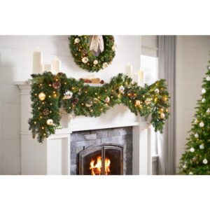 Home Accents Holiday 9 ft. St. Germain Battery Operated Mixed Pine LED Pre-Lit Christmas Garland with Timer