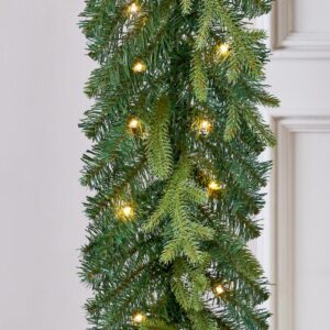 Home Accents Holiday 12 ft. Elegant Battery Operated Noble Fir LED Pre-Lit Christmas Garland with Timer and 70-Micro Dot Light