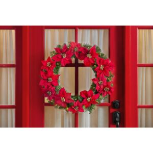 Home Accents Holiday 30 in. Berry Bliss Battery Operated Pre-Lit LED Artificial Christmas Wreath with Poinsettia