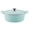 Rachael Ray Create Delicious 6.5 qt. Round Cast Iron Dutch Oven in Light Blue Shimmer with Lid