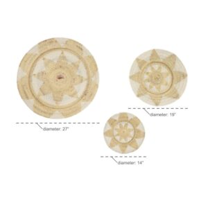 LITTON LANE Beige and White Wicker Basket Trays (Set of 3)