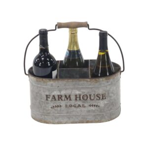 LITTON LANE Distressed Silver Iron 6-Bottle Oval Wine Caddy