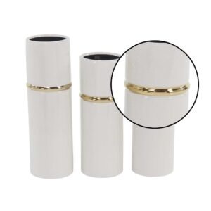 LITTON LANE White Ceramic Decorative Vase with Gold Lining Detail (Set of 3)